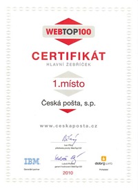 Certifikát WebTop100 za 1. místo v hlavním žebříčku 