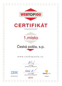 Certifikát WebTop100 za 1. místo v oborovém žebříčku transport